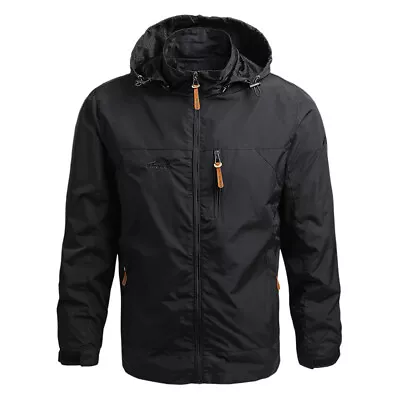 Buy Men Outdoor Waterproof Jacket Breathable Hooded Jacket Tactical Windbreaker Coat • 18.45£