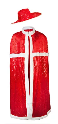Buy Santa Red Glittering Sequinned Christmas Cloak Cape & Hat • 11.69£