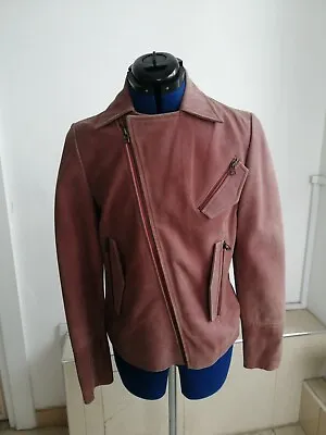 Buy Real Leather Ladies Red Biker Jacket Girls Worn Look Warm Top Size 10 SALE PRICE • 49.99£