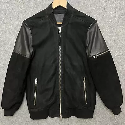 Buy All Saints Leather Jacket Black Suede Akio Bomber Men XS Sheep Chunky Biker Moto • 89£