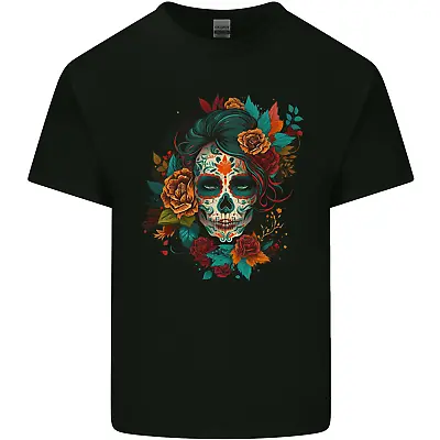 Buy A Sugar Skull With Flowers Day Of The Dead Mens Cotton T-Shirt Tee Top • 10.75£