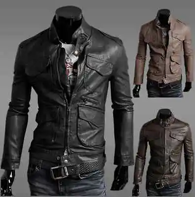 Buy New Men's Slim Fit Designed Sexy Zipper PU Leather Short Jacket Coat 0306 • 18.89£