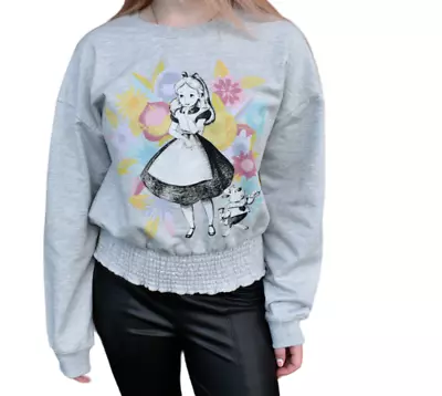 Buy Disney Alice In Wonderland Sweatshirt Size Large Heather Grey  Pintuck Hem • 17.37£