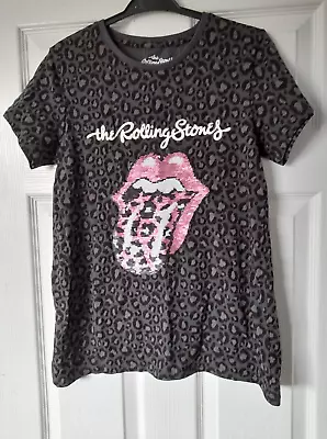 Buy NEXT Grey Black Animal Print THE ROLLING STONES Sequin T-Shirt Age 16 Years • 8.95£