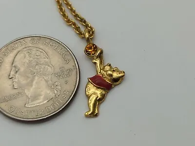 Buy TINY Disney Winnie The Pooh Necklace Stone & Gold Tone Chain FE441 • 11.34£