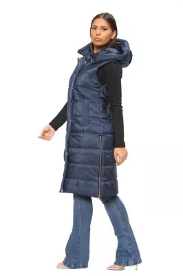 Buy Womens Ladies Long Line Hooded Puffer Gilet Jacket Padded Vest Top Body Warmer • 19.99£