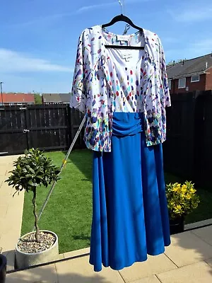 Buy Occasion Dress And Matching Jacket  Size 18/20 Cobalt Blue And Multicoloured • 30£