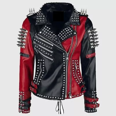 Buy Ladies Motorbike Heavy Metal Spike Studs Black Leather Steampunk Jacket XPLSD79 • 238.63£