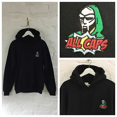 Buy Actual Fact MF Doom All Caps  Super Villain  Embroidered Black Hooded Sweatshirt • 35£