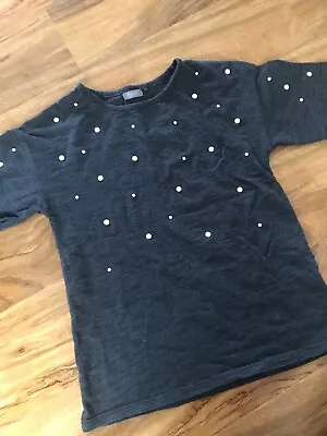 Buy Girls NEXT Charcoal Grey Short Sleeve Faux Pearl Embellished T Shirt Age 7 • 2£