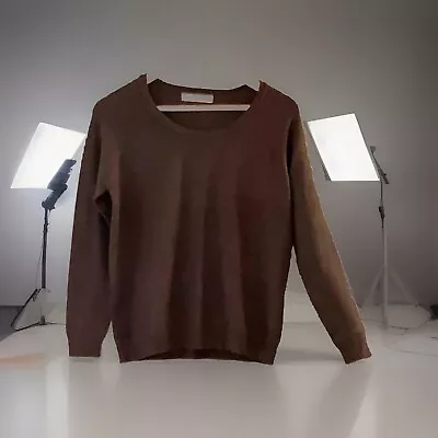 Buy Sfera Stretch Brown Classic Jumper  Scoop Neck Long Sleeve Size L Pit To Pit 18” • 6£