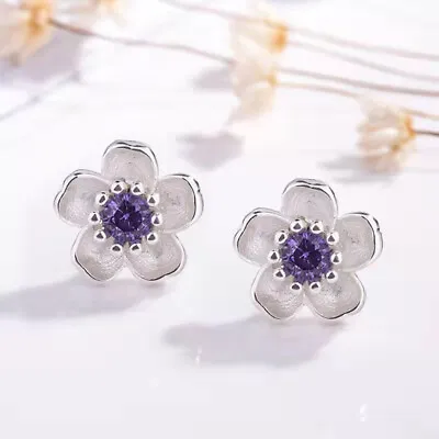 Buy 925 Sterling Silver Purple CZ Flower Stud Earrings Women Girl Jewellery Gift UK • 3.38£