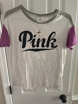 Buy NWT New Victoria’s Secret Pink Raglan Baseball T-Shirt Short Sleeves Size Small • 24.12£