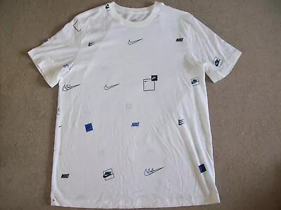 Buy Nike White Logo All Over Print T Shirt (large) • 7.99£