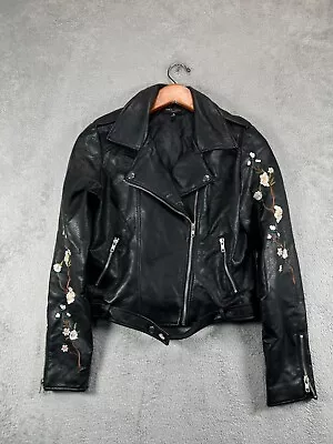 Buy Romeo & Juliet Faux Leather Moto Jacket Womens Medium Black Embroidered Flowers • 34.85£