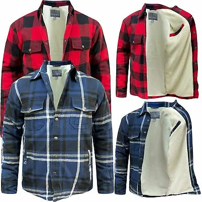 Buy Men Fleece Lined Button Padded Shirt Sherpa Fur Lumberjack Flannel Thick Jacket • 18.99£