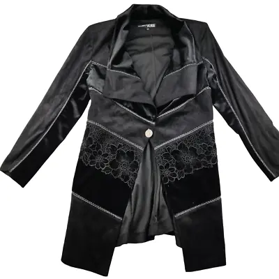 Buy Extenzo Paris Gothic Black Velour Jacket Size UK 10 Vintage Floral Accent • 12.14£