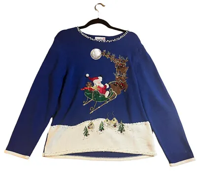 Buy Vintage Le Moda Knitwear Blue Ugly Christmas Sweater Women’s XL • 18.94£