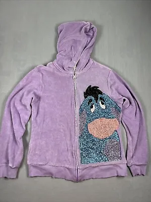 Buy Disney Sweatshirt Womens Purple Hoodie Eeyore Size M Winnie The Pooh Sequins • 21.58£