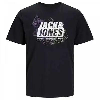 Buy Mens Plus Size Jack & Jones Map Logo T-Shirt Black 2XL-5XL • 14£