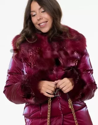 Buy €250 BOMBOOGIE LARGE WOMENS L Puffer Red Purple Fur Jacket COAT BIRTHDAY Gift • 71.98£