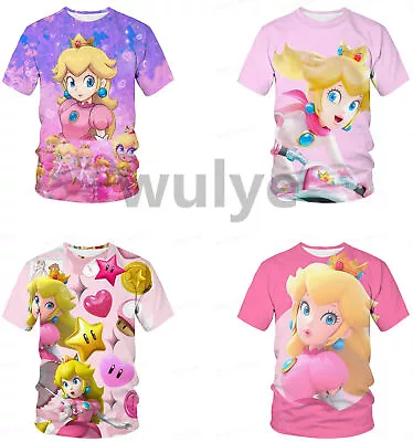 Buy Women Girls Princess Peach T-Shirt Cosplay Costume Summer Short Sleeved Tee Tops • 13.19£