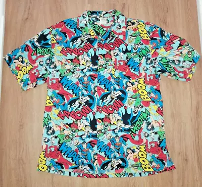 Buy DC Comics Vintage Single Stitch All Over Print Button Down Shirt Mens L • 37.89£