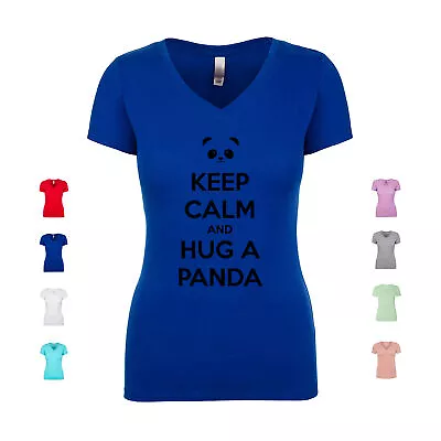 Buy Keep Calm And Hug A Panda Furry Cute Bear Cuddly Giant Women's V Neck Shirt • 23.15£