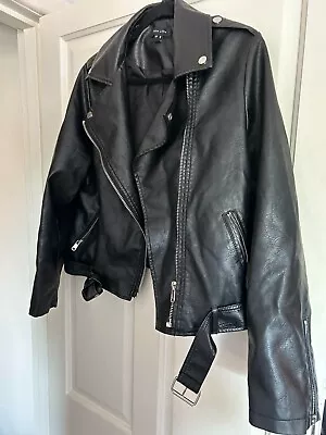 Buy Ladies New Look Black Faux Leather Biker Jacket Size 12 Excellent Condition • 25£