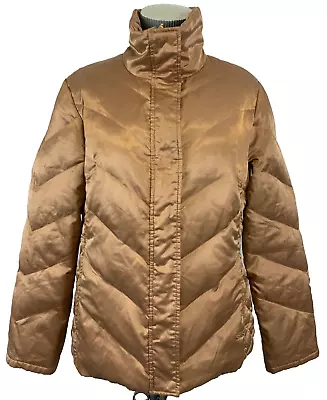 Buy KENNETH COLE REACTION COAT LARGE SAND GOLD Down Feather Puffer High Collar Zip • 23.98£