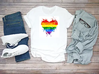 Buy LGBT Pride Rainbow Heart Lesbians Gays, T Shirts For Men K127 • 9.92£