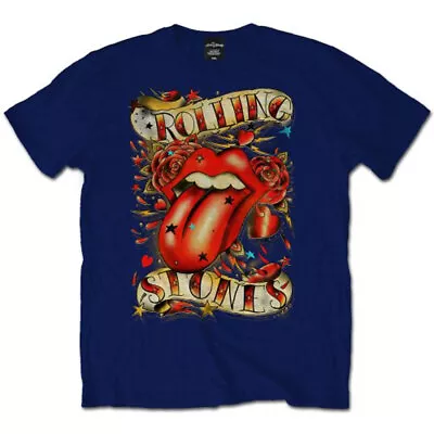 Buy Rolling Stones T-Shirt Tongue And Stars Official Navy New • 14.95£