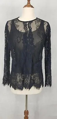 Buy Witchery Navy & Black Sheer Lace Top With Navy Slip, Size XS, AU 8, US 4. • 18.11£