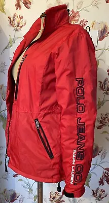 Buy Ralph Lauren Polo Jeans Co Outwear Jacket Red Lightweight Hood Size S  Vintage • 30£