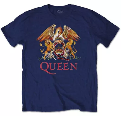 Buy Queen Classic Crest Navy T-Shirt OFFICIAL • 14.99£