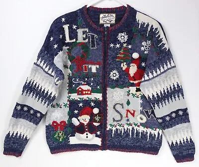 Buy Heirloom Collectibles Cardigan Zip Up Christmas Sweater Let It Snow VTG Large • 21.72£