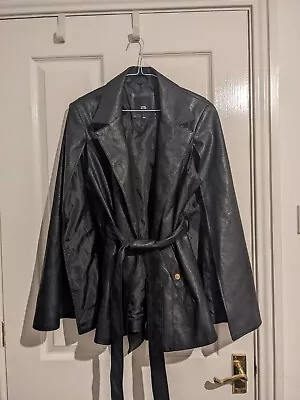 Buy River Island Black Faux Leather Cape Jacket With Tie Belt Size UK14 • 15.99£