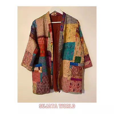 Buy Boho Gallery Patchwork Kantha Fully Lined Artisan Made Kimono Jacket Coat M L Xl • 45£