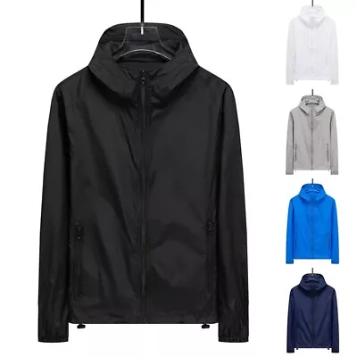 Buy Mens Waterproof Windbreaker Zip Up Jacket Hoodie Light Sports Outwear Coats • 12.72£