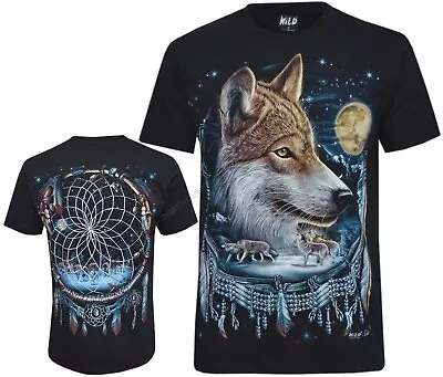 Buy Wolf Pack T-shirt Wolves In DreamCatcher Under Starry Night Glow In Dark By Wild • 13.95£