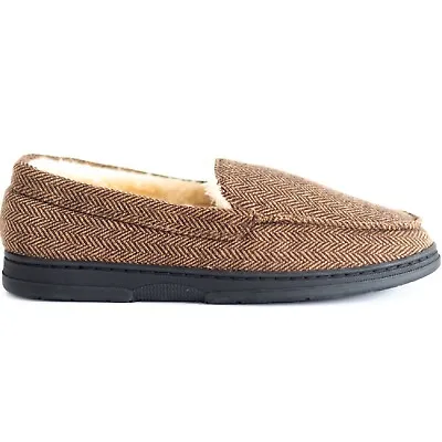 Buy Mens Slip On Warm Bedroom Faux Fur Lined Hard Sole Moccasin Shoes Slippers Size • 7.99£