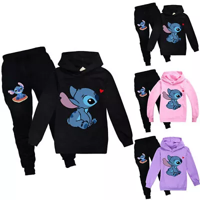 Buy Lilo And Stitch Kids Hoodie Sweatshirt T-shirt Tops Jogger Pants Outfit Sets • 16.62£