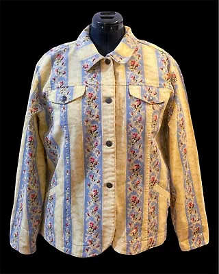 Buy Women’s Vintage Denim & Co. Yellow Denim Floral Jacket US Size L • 57.83£