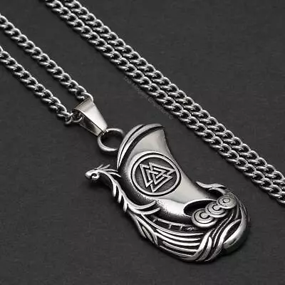 Buy Viking Necklace Longship Pendant Stainless Steel Mens Jewellery • 15.20£
