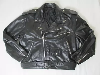 Buy 80s Men's Brando Leather Jacket L Black Punk Metal New Wave PCP Free • 95.72£