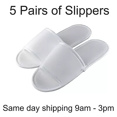 Buy 5 Pairs SPA HOTEL GUEST SLIPPERS OPEN TOE TOWELLING DISPOSABLE TERRY STYLE NEW • 5£