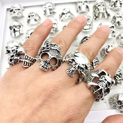Buy 20PCs/Set Silver Skull Rings For Men Women Punk Style Fashion Jewellery • 13.19£