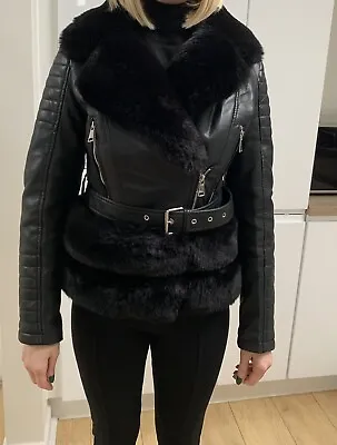 Buy Women's Black Faux Leather & Fur Biking Jacket (size 8 Small) Used • 10£