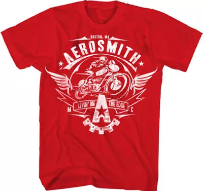 Buy Officially Licensed Aerosmith Livin' On The Edge Mens Red T Shirt Classic Tee • 14.50£