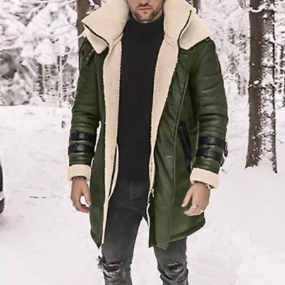 Buy Men Plus Size Winter Coat Lapel Collar Long Sleeve Padded Leather Jacket • 58.79£